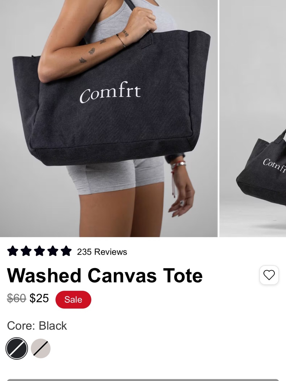 Washed Canvas Tote - Black